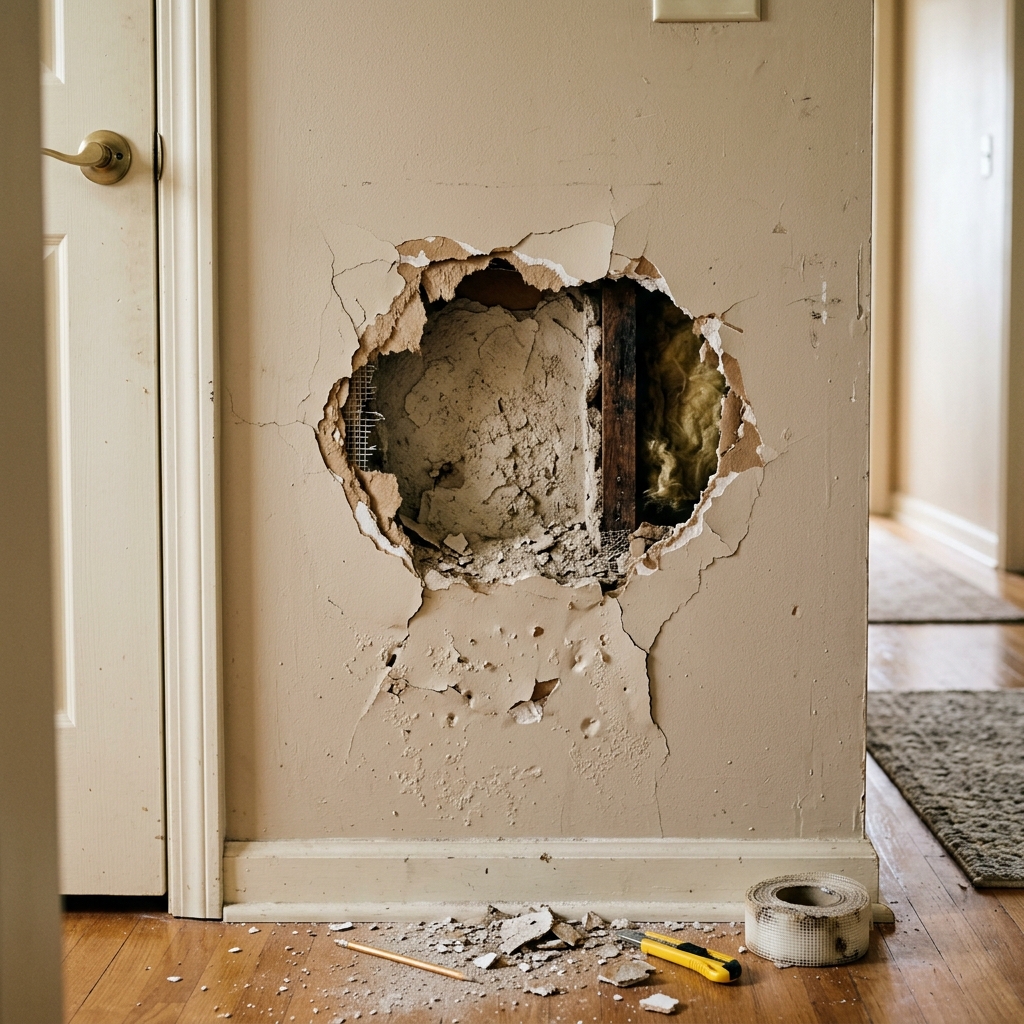 Before Damaged Drywall Patching & Texture Restoration