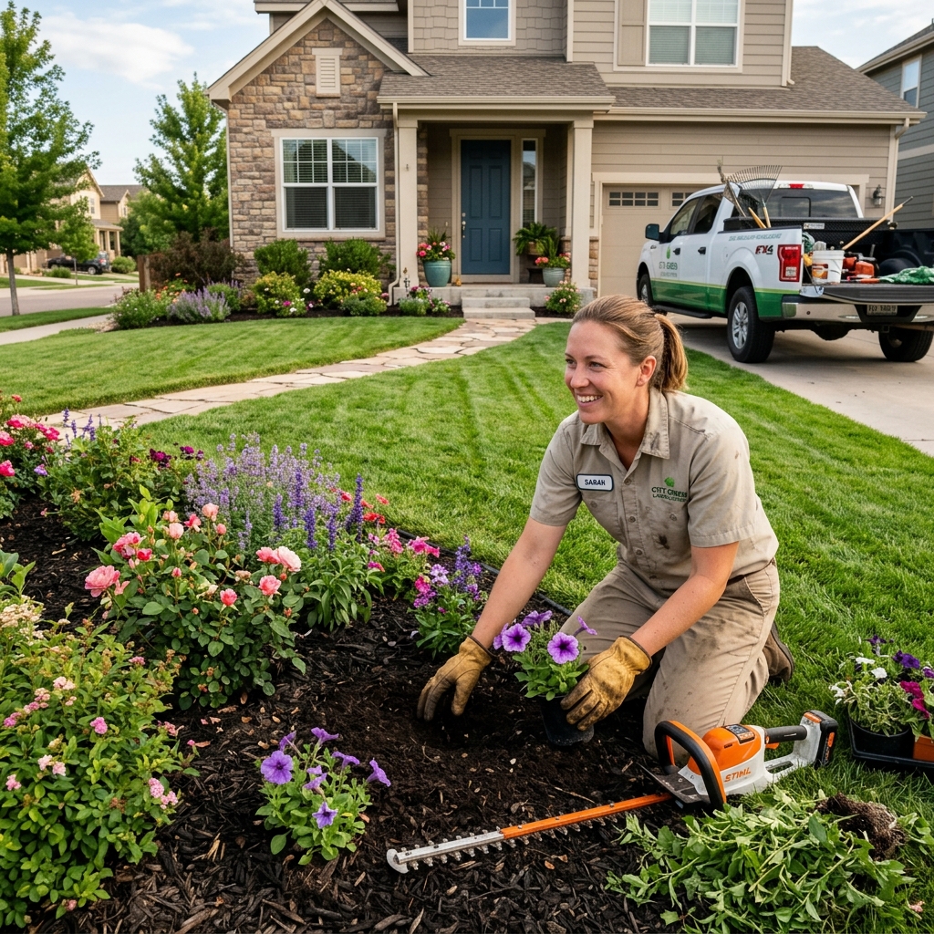Professional lawn care technician operating commercial mower