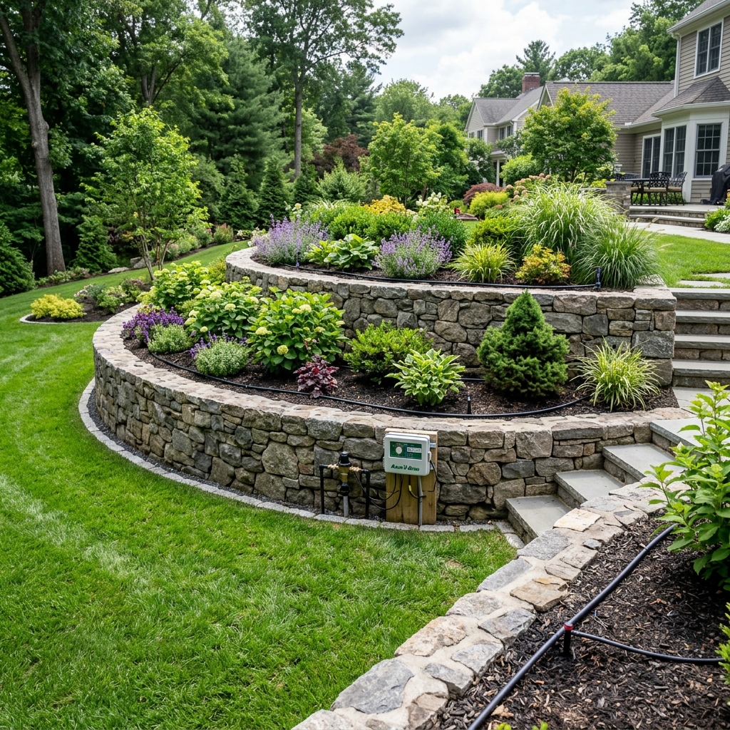 Custom stone paver patio and outdoor seating area