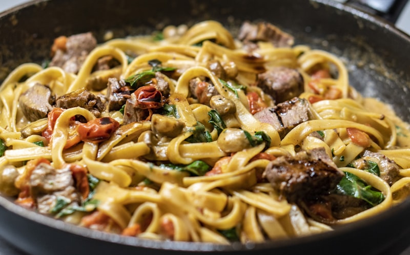 Handcrafted fresh fettuccine pasta dish
